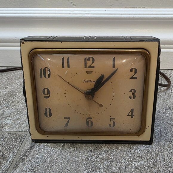 Vintage Art Deco Telechron Black Bakelite Electric Alarm Clock Model CF769 Works - Picture 1 of 14
